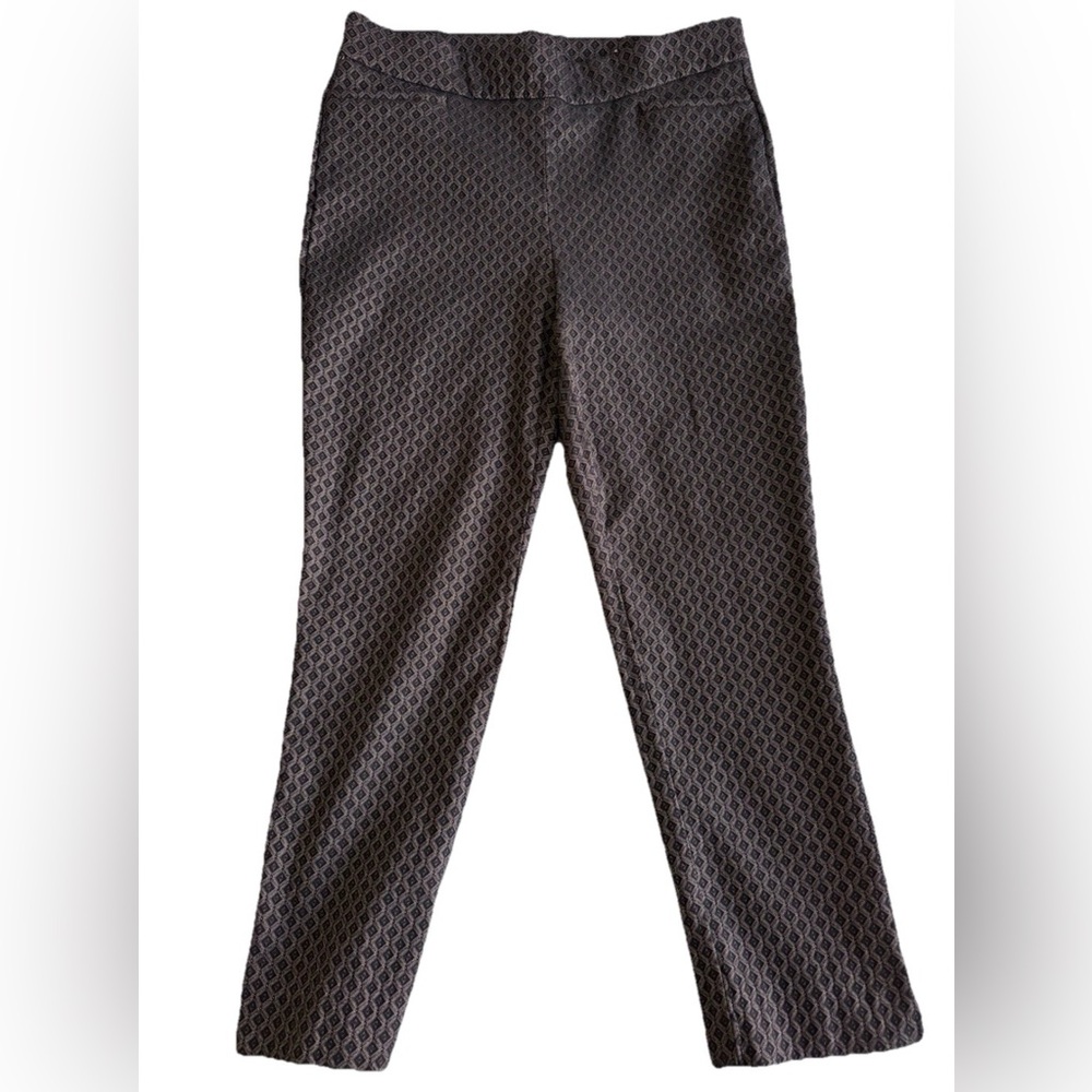 CHICO’S Women’s Twill Brown and Black Pull-On Geometric Dress Pants Size 14/2.5